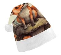 LYDSKGEQ Fox And Mushroom Christmas Hats for Adults Santa Hat Double Layer Comfort & Plush Brim for New Year Festive Holiday Party