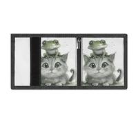 LYDSKGEQ Frog And Cat Slim Rfid Blocking Trifold Wallet for Men Minimalist Front Zipper Pocket 8 Card Slots 1 Id Window & Key Hook Lightweight Credit Card Holder for Work Traveling