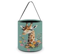 LYDSKGEQ Gift Bags,Halloween Tote Candy Bags Reusable Halloween Trick Or Treat Tote Bags Snack Grocery Bags with Handles Giraffe with Flowers Print Candy Bag, Giraffe With Flowers, One Size