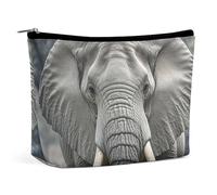 LYDSKGEQ Gray Elephant Makeup Bag Wide-Open Travel Bag Organizer for Toiletry Make Up Cosmetic Waterproof Portable Zipper Pouch Purse Lightweight Small Makeupbag Gift for Women Girl