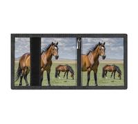 LYDSKGEQ Grazing Wild Horses Slim Rfid Blocking Trifold Wallet for Men Minimalist Front Zipper Pocket 8 Card Slots 1 Id Window & Key Hook Lightweight Credit Card Holder for Work Traveling