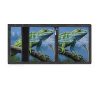 LYDSKGEQ Green Lizard Slim Rfid Blocking Trifold Wallet for Men Minimalist Front Zipper Pocket 8 Card Slots 1 Id Window & Key Hook Lightweight Credit Card Holder for Work Traveling