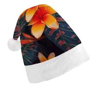 LYDSKGEQ Hawaii Tropical Flower Christmas Hats for Adults Santa Hat Double Layer Comfort & Plush Brim for New Year Festive Holiday Party