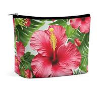 LYDSKGEQ Hibiscus Flower Makeup Bag Wide-Open Travel Bag Organizer for Toiletry Make Up Cosmetic Waterproof Portable Zipper Pouch Purse Lightweight Small Makeupbag Gift for Women Girl