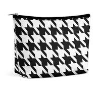LYDSKGEQ Houndstooth Black Makeup Bag Wide-Open Travel Bag Organizer for Toiletry Make Up Cosmetic Waterproof Portable Zipper Pouch Purse Lightweight Small Makeupbag Gift for Women Girl