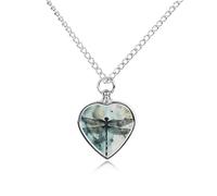LYDSKGEQ Ink Dragonfly Urn Necklaces for Ashes Personalized Human Pet Cremation Jewelry Customized Keepsake Locket Pendant with Filling Kit Memorial Gift for Dog Cat Lover Women Men(Heart)