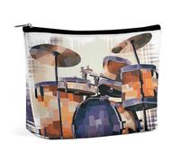 LYDSKGEQ Jazz Drum Makeup Bag Wide-Open Travel Bag Organizer for Toiletry Make Up Cosmetic Waterproof Portable Zipper Pouch Purse Lightweight Small Makeupbag Gift for Women Girl