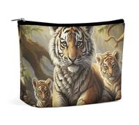LYDSKGEQ Jungle Tigers Makeup Bag Wide-Open Travel Bag Organizer for Toiletry Make Up Cosmetic Waterproof Portable Zipper Pouch Purse Lightweight Small Makeupbag Gift for Women Girl