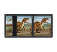 LYDSKGEQ Jurassic Period Dinosaur Slim Rfid Blocking Trifold Wallet for Men Minimalist Front Zipper Pocket 8 Card Slots 1 Id Window & Key Hook Lightweight Credit Card Holder for Work Traveling