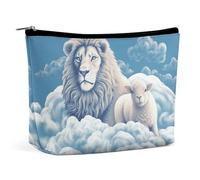 LYDSKGEQ Lamb Lion Makeup Bag Wide-Open Travel Bag Organizer for Toiletry Make Up Cosmetic Waterproof Portable Zipper Pouch Purse Lightweight Small Makeupbag Gift for Women Girl