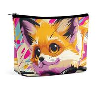 LYDSKGEQ Little Fox in The Car Makeup Bag Wide-Open Travel Bag Organizer for Toiletry Make Up Cosmetic Waterproof Portable Zipper Pouch Purse Lightweight Small Makeupbag Gift for Women Girl