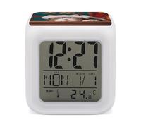 LYDSKGEQ Little Kitten Digital Alarm Clock with 7 Color Changing Night Light Battery Operated LED Wake Up Clocks with Snooze Touch Control Temperature Cube Bedside Lamps for Bedroom Nightstand Decor