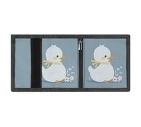LYDSKGEQ Little White Duck Slim Rfid Blocking Trifold Wallet for Men Minimalist Front Zipper Pocket 8 Card Slots 1 Id Window & Key Hook Lightweight Credit Card Holder for Work Traveling
