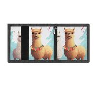LYDSKGEQ Llama Alpaca Slim Rfid Blocking Trifold Wallet for Men Minimalist Front Zipper Pocket 8 Card Slots 1 Id Window & Key Hook Lightweight Credit Card Holder for Work Traveling
