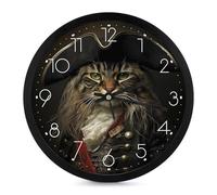 LYDSKGEQ Modern Wall Clock Battery Operated, 10 Inch Round, Silent Non-Ticking, Analog Display, Decorative Cat in Pirate Costume Digital Wall Clock for Living Room Classroom Office Decor