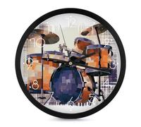 LYDSKGEQ Modern Wall Clock Battery Operated, 10 Inch Round, Silent Non-Ticking, Analog Display, Decorative Jazz Drum Digital Wall Clock for Living Room Classroom Office Decor