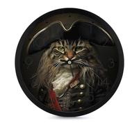 LYDSKGEQ Modern Wall Clock Battery Operated, 10 Inch Round, Silent Non-Ticking, Analog Display, Decorative Cat in Pirate Costume Digital Wall Clock for Living Room Classroom Office Decor