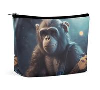LYDSKGEQ Monkey Playing Guitar Makeup Bag Wide-Open Travel Bag Organizer for Toiletry Make Up Cosmetic Waterproof Portable Zipper Pouch Purse Lightweight Small Makeupbag Gift for Women Girl