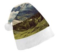 LYDSKGEQ Mountains Scenery Christmas Hats for Adults Santa Hat Double Layer Comfort & Plush Brim for New Year Festive Holiday Party