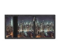 LYDSKGEQ New York City Slim Rfid Blocking Trifold Wallet for Men Minimalist Front Zipper Pocket 8 Card Slots 1 Id Window & Key Hook Lightweight Credit Card Holder for Work Traveling
