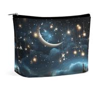 LYDSKGEQ Nightsky Hanging Moon Stars Makeup Bag Wide-Open Travel Bag Organizer for Toiletry Make Up Cosmetic Waterproof Portable Zipper Pouch Purse Lightweight Small Makeupbag Gift for Women Girl