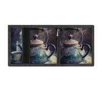 LYDSKGEQ Old Fashioned Teapot Slim Rfid Blocking Trifold Wallet for Men Minimalist Front Zipper Pocket 8 Card Slots 1 Id Window & Key Hook Lightweight Credit Card Holder for Work Traveling