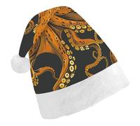 LYDSKGEQ Orange Octopus Pattern Christmas Hats for Adults Santa Hat Double Layer Comfort & Plush Brim for New Year Festive Holiday Party