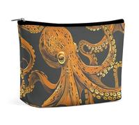 LYDSKGEQ Orange Octopus Pattern Makeup Bag Wide-Open Travel Bag Organizer for Toiletry Make Up Cosmetic Waterproof Portable Zipper Pouch Purse Lightweight Small Makeupbag Gift for Women Girl