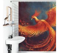 LYDSKGEQ Orange Red Phoenix Bathroom Shower Curtain with 12 Plastic Hooks Waterproof Polyester Bath Curtains Thick Boho Farmhouse Window & Door Curtain Room Partition Bathtub Decoration