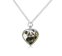 LYDSKGEQ Panda Climb Tree Urn Necklaces for Ashes Personalized Human Pet Cremation Jewelry Customized Keepsake Locket Pendant with Filling Kit Memorial Gift for Dog Cat Lover Women Men(Heart)