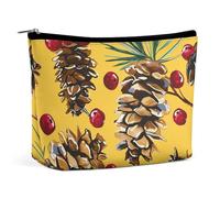 LYDSKGEQ Pine Cones And Cranberries Makeup Bag Wide-Open Travel Bag Organizer for Toiletry Make Up Cosmetic Waterproof Portable Zipper Pouch Purse Lightweight Small Makeupbag Gift for Women Girl