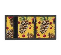 LYDSKGEQ Pine Cones And Cranberries Slim Rfid Blocking Trifold Wallet for Men Minimalist Front Zipper Pocket 8 Card Slots 1 Id Window & Key Hook Lightweight Credit Card Holder for Work Traveling