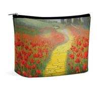LYDSKGEQ Poppy Field Makeup Bag Wide-Open Travel Bag Organizer for Toiletry Make Up Cosmetic Waterproof Portable Zipper Pouch Purse Lightweight Small Makeupbag Gift for Women Girl