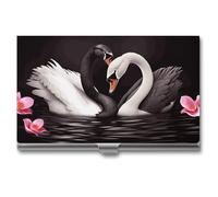 LYDSKGEQ Professional Metal Business Card Holder Ultra Slim, Black White Swan Card Case with Magnetic Closure, Name Cards Organizer for Pocket Purse, Wallet Credit Cards Id Case for Men Women