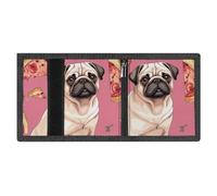 LYDSKGEQ Pug Pizza Slim Rfid Blocking Trifold Wallet for Men Minimalist Front Zipper Pocket 8 Card Slots 1 Id Window & Key Hook Lightweight Credit Card Holder for Work Traveling