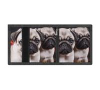 LYDSKGEQ Puppys Pug Slim Rfid Blocking Trifold Wallet for Men Minimalist Front Zipper Pocket 8 Card Slots 1 Id Window & Key Hook Lightweight Credit Card Holder for Work Traveling