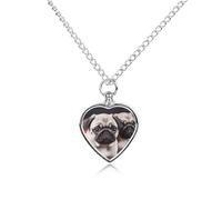 LYDSKGEQ Puppys Pug Urn Necklaces for Ashes Personalized Human Pet Cremation Jewelry Customized Keepsake Locket Pendant with Filling Kit Memorial Gift for Dog Cat Lover Women Men(Heart)