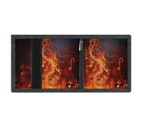 LYDSKGEQ Red Flame Music Note Slim Rfid Blocking Trifold Wallet for Men Minimalist Front Zipper Pocket 8 Card Slots 1 Id Window & Key Hook Lightweight Credit Card Holder for Work Traveling