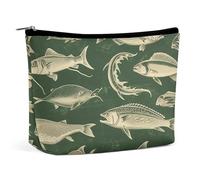 LYDSKGEQ Retro Fish Makeup Bag Wide-Open Travel Bag Organizer for Toiletry Make Up Cosmetic Waterproof Portable Zipper Pouch Purse Lightweight Small Makeupbag Gift for Women Girl