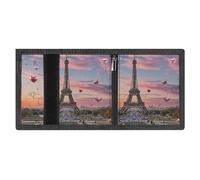 LYDSKGEQ Romantic Paris Eiffel Tower Slim Rfid Blocking Trifold Wallet for Men Minimalist Front Zipper Pocket 8 Card Slots 1 Id Window & Key Hook Lightweight Credit Card Holder for Work Traveling