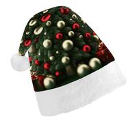 LYDSKGEQ Round Ball Christmas Tree Christmas Hats for Adults Santa Hat Double Layer Comfort & Plush Brim for New Year Festive Holiday Party