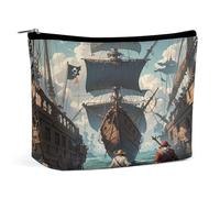 LYDSKGEQ Sea-going Pirate Makeup Bag Wide-Open Travel Bag Organizer for Toiletry Make Up Cosmetic Waterproof Portable Zipper Pouch Purse Lightweight Small Makeupbag Gift for Women Girl