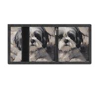 LYDSKGEQ Shih Tzu Slim Rfid Blocking Trifold Wallet for Men Minimalist Front Zipper Pocket 8 Card Slots 1 Id Window & Key Hook Lightweight Credit Card Holder for Work Traveling