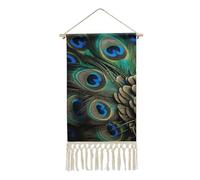 LYDSKGEQ Short Vertical Peacock Feather Tapestry Wall Hanging Decor Tassels Handmade Boho Custom Flag Tapestries Hanging Tapestry for Wall Bedroom Living Room Dorm Apartment 19.6x10 Inch