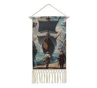 LYDSKGEQ Short Vertical Sea-going Pirate Tapestry Wall Hanging Decor Tassels Handmade Boho Custom Flag Tapestries Hanging Tapestry for Wall Bedroom Living Room Dorm Apartment 19.6x10 Inch