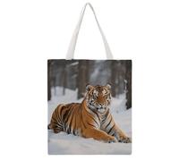 LYDSKGEQ Siberian Tiger Tote Bags Heavy Duty Cotton Canvas Shopping Bags with Handles 16x15 Reusable Grocery Bag for Women Men Travel Beach Picnic Office Market Beach Carry-All