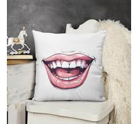 LYDSKGEQ Soft Cozy Throw Pillow Covers Cartoon Mouth Smiling Decorative Cushion Covers 16x16 Plush Boho Farmhouse Pillow Case with Zipper Throw Pillowcase for Bed Sofa Living Room Bedroom