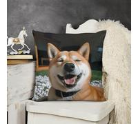 LYDSKGEQ Soft Cozy Throw Pillow Covers Shiba Inu Smiling Decorative Cushion Covers 12 "x12 Plush Boho Farmhouse Pillow Case with Zipper Throw Pillowcase for Bed Sofa Living Room Bedroom