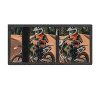 LYDSKGEQ Sport Motocross Slim Rfid Blocking Trifold Wallet for Men Minimalist Front Zipper Pocket 8 Card Slots 1 Id Window & Key Hook Lightweight Credit Card Holder for Work Traveling
