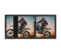 LYDSKGEQ Sport Motorcycle Motocross Slim Rfid Blocking Trifold Wallet for Men Minimalist Front Zipper Pocket 8 Card Slots 1 Id Window & Key Hook Lightweight Credit Card Holder for Work Traveling
